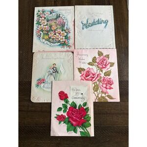Lot of 5 VTG‎ Wedding Anniversary 1950's Greeting Cards Pastels Roses Signed